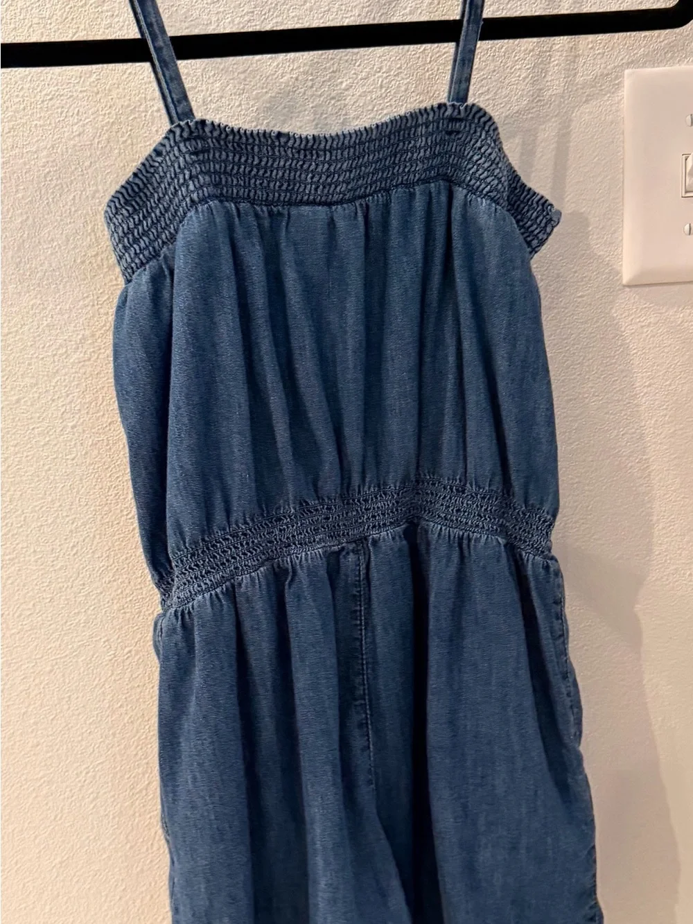 GAP Kids Denim Smocked Strap Romper in Classic Blue Chambray Girls Large